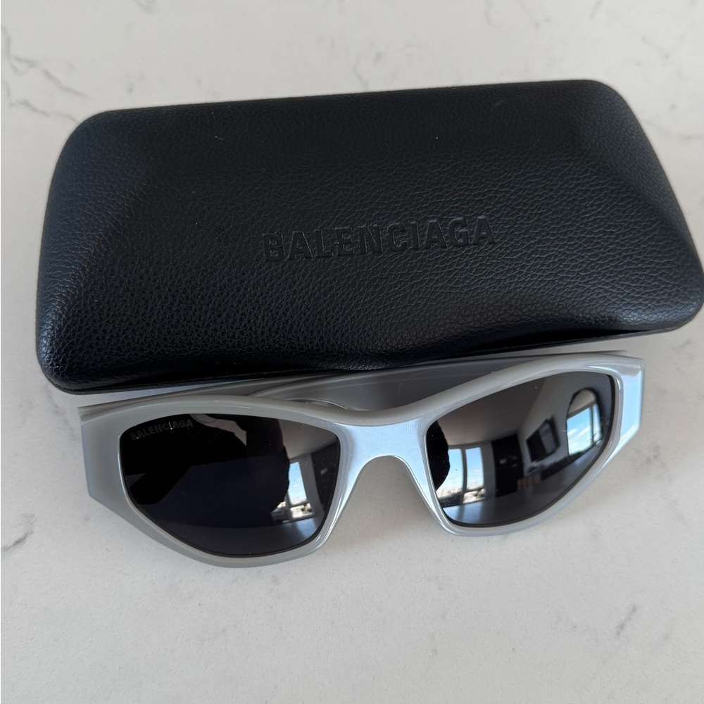Balenciaga Metallic Gray Sunglasses with Black Case